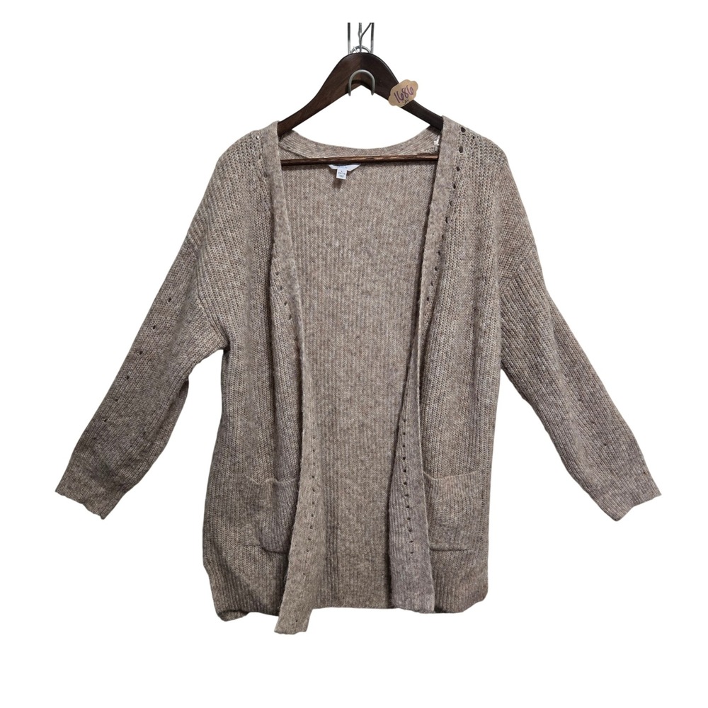 Time and Tru Womens Large Oatmeal Heather Open Front Cardigan Sweater Pockets